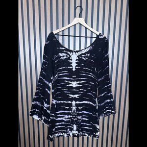 Raga Mini Dress Medium Womens White November Abstract Tie Dye Flare Sleeve Tunic